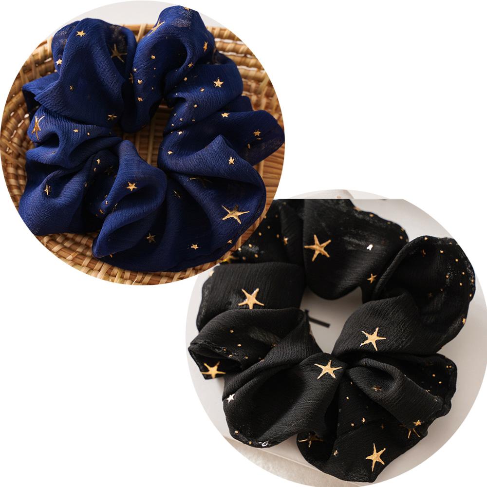 2PCS/Set Shiny star Chiffon Scrunchies Elastic Hair Bands Women Girls Ponytail Holder Hair Ties Rope Hair Accessories Fashion