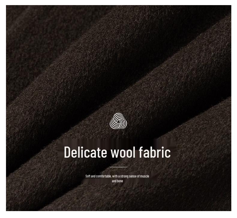 Men's Mid-Length Double-Faced Wool Coat - High-Quality, Warm, Single-Breasted Business Attire for Middle-Aged.