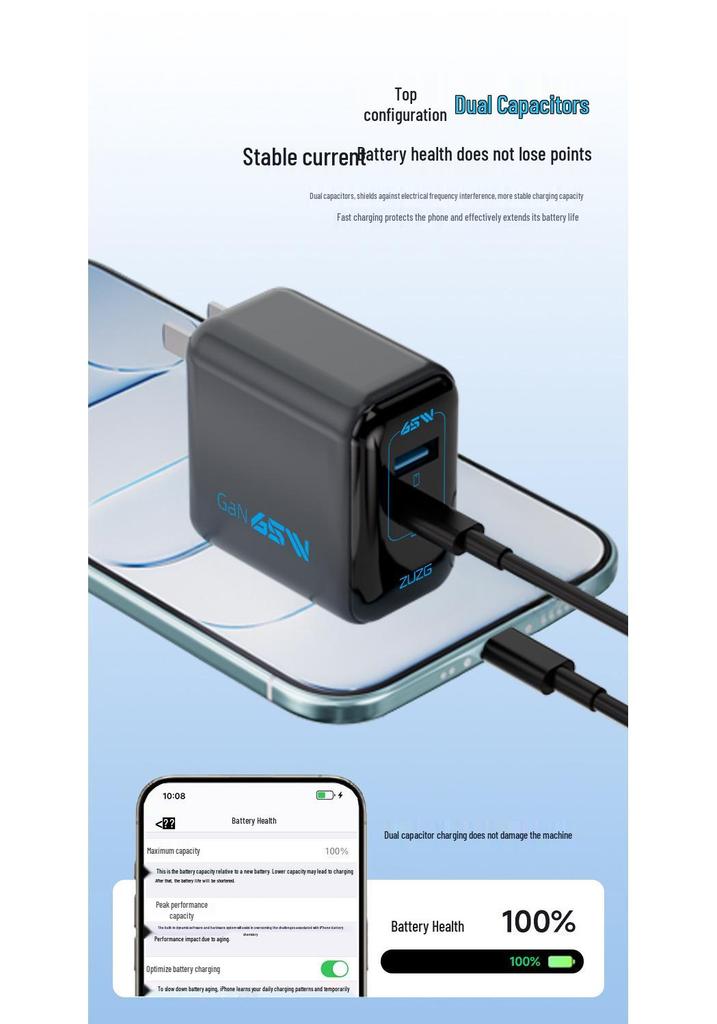 ZUZG 45W GaN Charger for 65W Huawei & Apple, Dual Port PD Fast Charging Adapter.