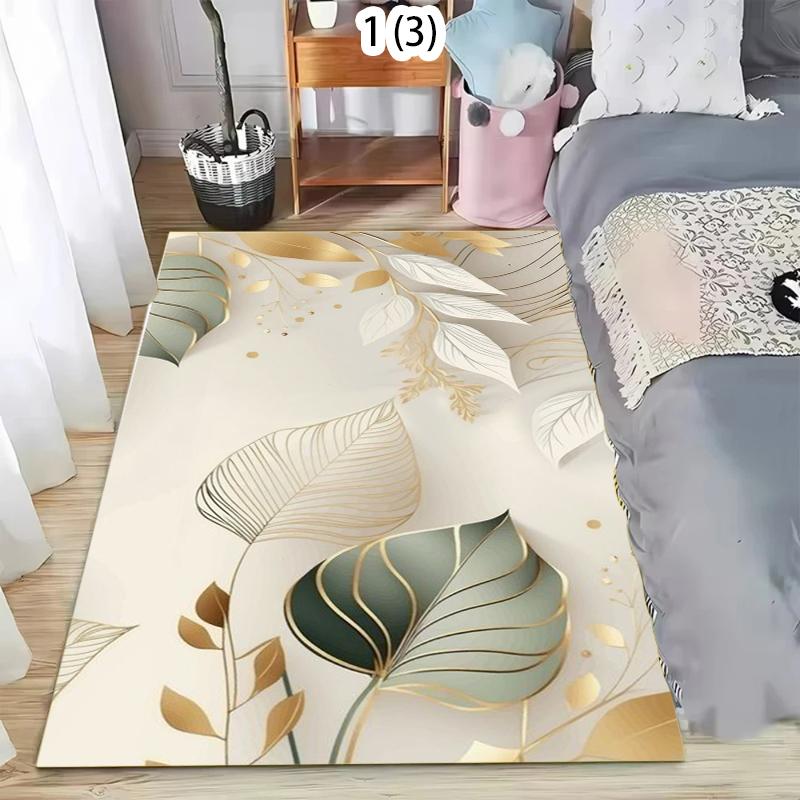 Luxuriöser goldener & grüner Blatt-Bereichsteppich, rutschfeste, waschbare Fußmatte mit abstraktem botanischem Muster, minimalistischer Teppich für das Wohnzimmer