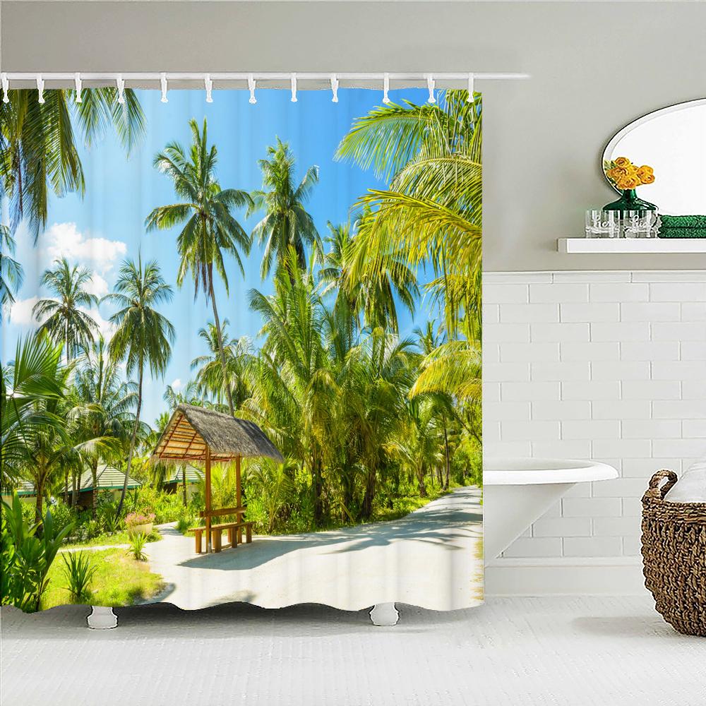 Sunny Beach Seaside Scenery 3D Printing Shower Curtain Large Size 300x180cm Waterproof Polyester Home Decor Curtain With Hooks