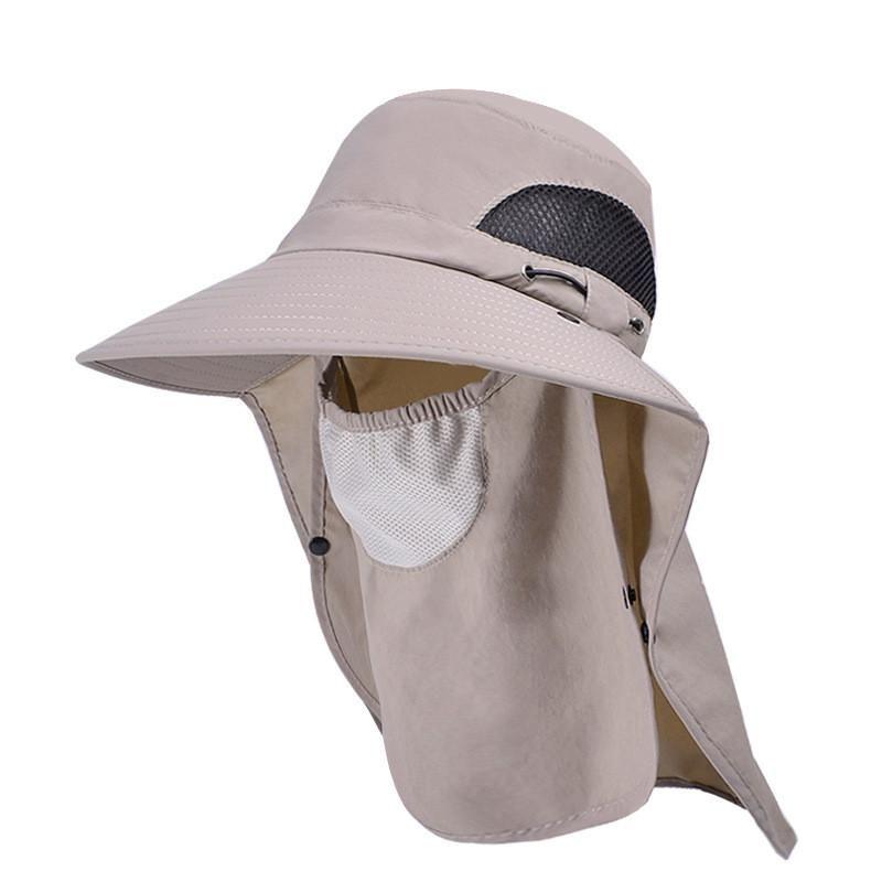 

9242 Bucket Hat Men Outdoor Face-Covering Hat Mountaineering Fishing Sunshade Sun Protection Hat Big Brim Shawl Spring and Summer Beige