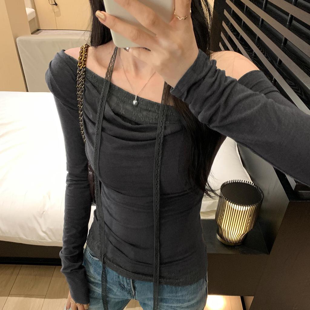 Spicy Girl Halter Neck Lace Ribbon Top 2025 – Chic, Stylish Women's T-Shirt with Pure, Elegant Design