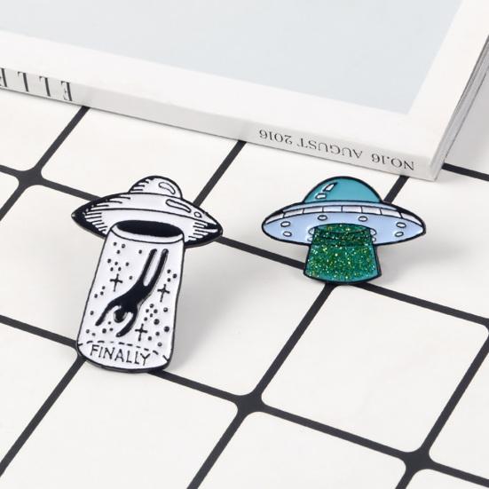 English Letter Finally UFO Badge Alloy Brooch Pin Clothes Jewelry Decor