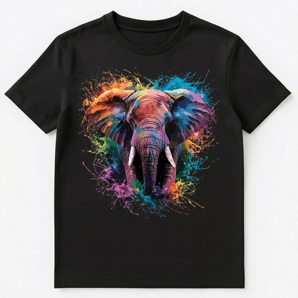 Colorful Paint Splash Elephant Face Art Graphic Unisex T-Shirt