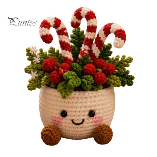 Holiday Gift Ideas for Family Simulated Crochet Christmas Potted Decor, Knitted Mini Artificial Tree Flower Handmade Crocheted Yarn Flowers Ornament,