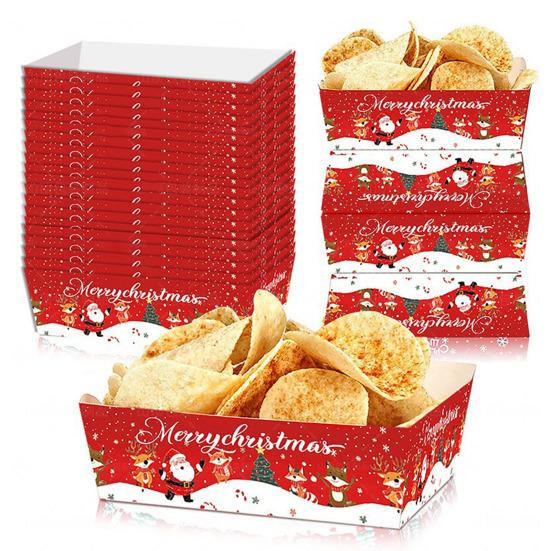 Vánoční svačinové tácky Jednorázové papírové lodičky na jídlo na párty talíře Vzory Santa Santa Strom Servírovací tác Nepropustné držáky na jídlo na svátky