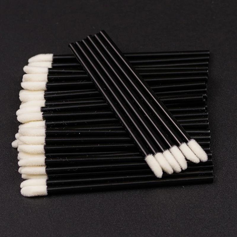 CNKESS 50Pcs Disposable Lip Brushes Lipstick Gloss Applicators Makeup Swabs Micro Cleaning Brush Tools For Eyelash Extension