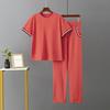 Knitted Fashion Sports Summer Suit Women's New Ice Silk Crew Neck Solid Color Two-piece Set