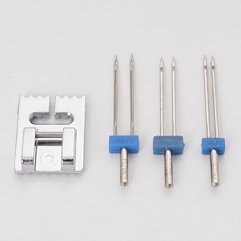 Set de picioruși presor pentru mașină de cusut dublu ac și picioruş de presare 2/90 3/90 4/90 ace duble pentru cusături decorative și piciorușe