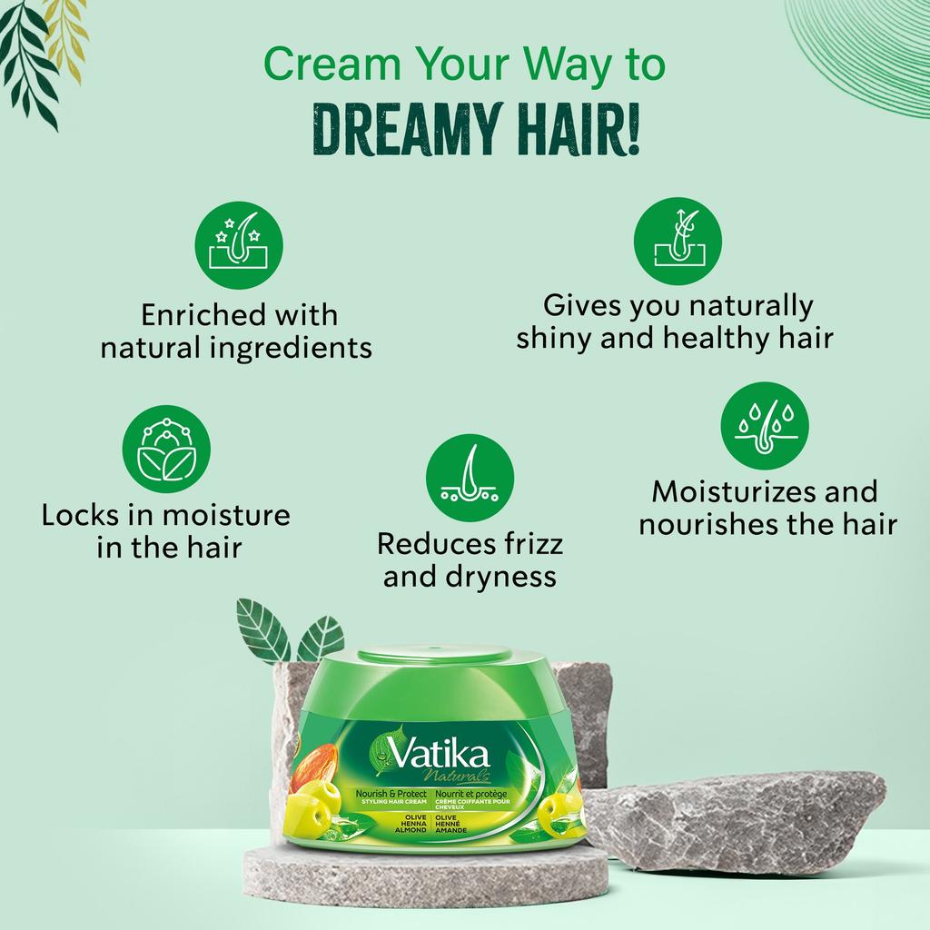 Hair Cream Henna Nutrition and Protection Styling Hair Cream with Olive, Henna, Almond Vatika Dabur UAE