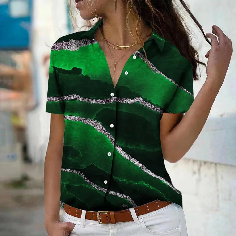 Fashion Women's Floral 3d Printed Short Sleeve Lapel Shirts Tops 2026 New Summer Blouses Tops