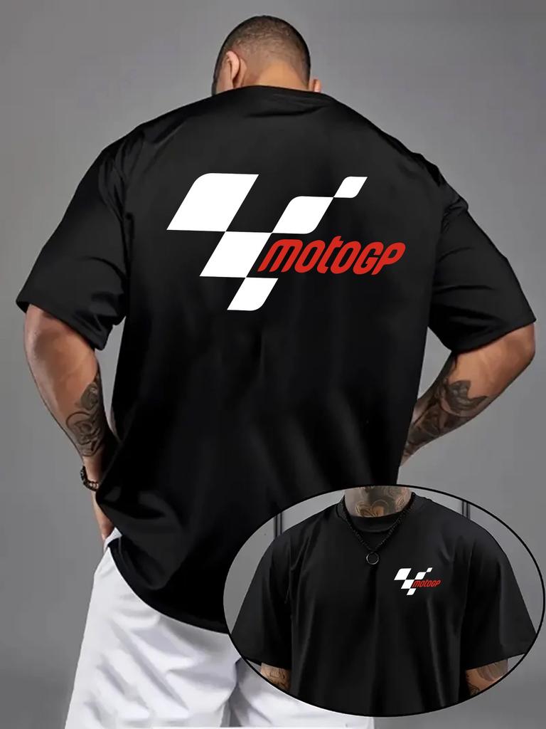 Pánské tričko - Motogp - Regular Fit Pružné tričko s krátkým rukávem, Ležérní sportovní oblečení, Každodenní top, Výrazný nápis, Nezbytnost pro sportovní nadšence
