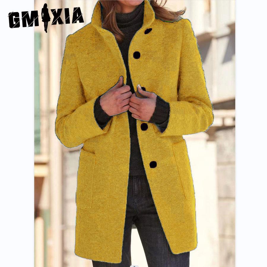 GMXIA Dame Vintage Casual rutenettprint Høst Vinter Langermet POLO Hals Jakker & Kåper