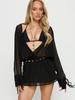 S32362 European & American Style Lace Cardigan & Deep V Skirt Set - Sexy See-through Long Sleeve Top & Hip-hugging Skirt