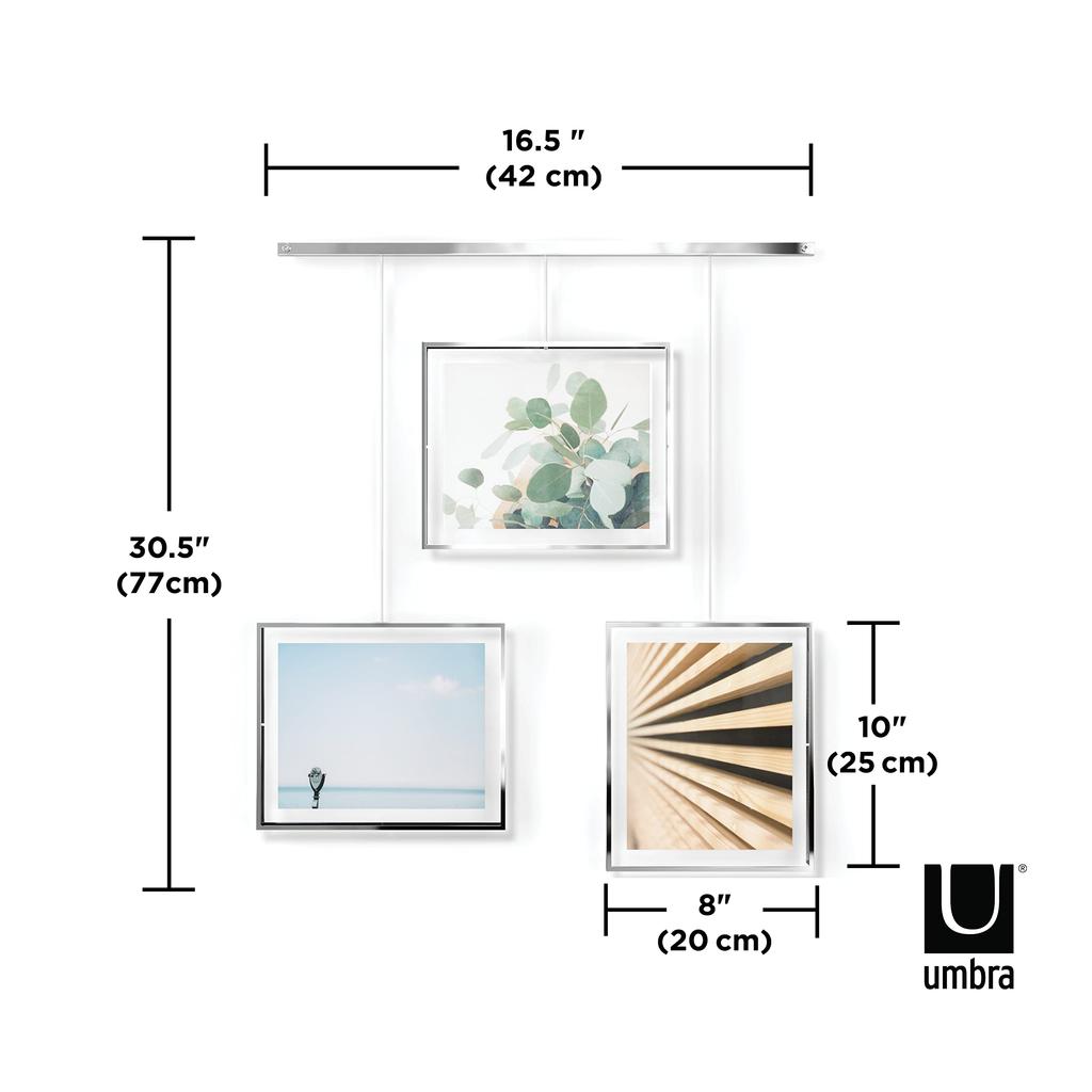 Umbra Exzibit Photo Set of Interior Chrome Frames, 3, 6-Cut, Wall-Mounted, Hanging, Display, Stylish, Decor, Gift, Present,