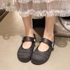 Retro Woven Hollow Bag Head Half Slippers Women's Outer Wear New Spring and Summer Vacation One Pedal Soft Bottom