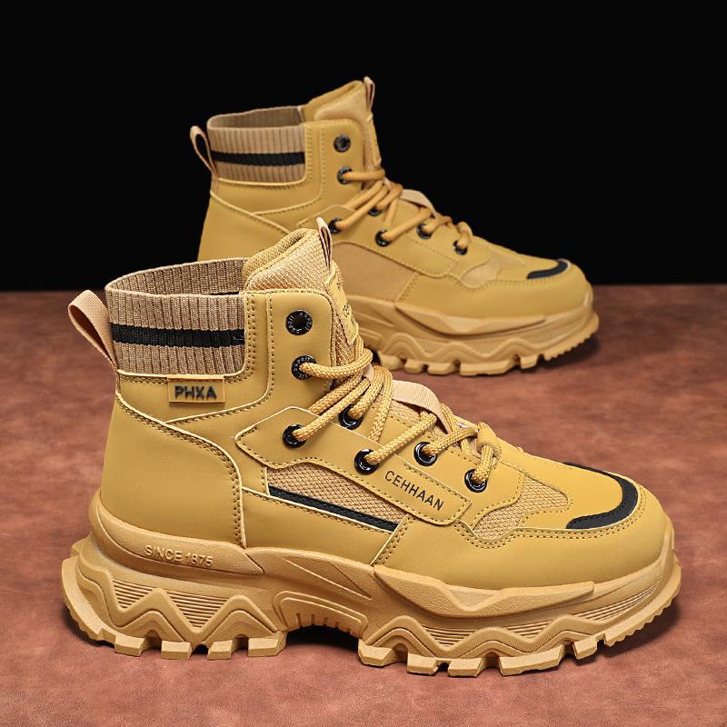 

Осенне-зимние высокие кроссовки-папы на платформе, модные рабочие ботинки, спортивные трендовые повседневные туфли, модные ботинки Мартин мужские 44 верблюд