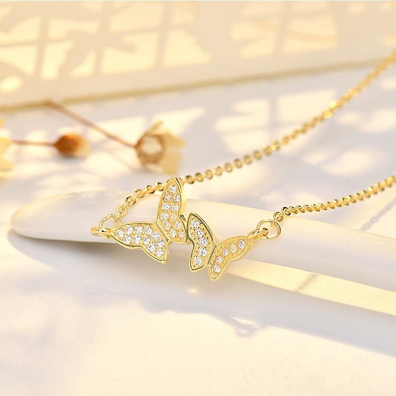New Product Hot Sale Double Butterfly Necklace for Women High-end Micro-inlaid Jewelry Clavicle Chain