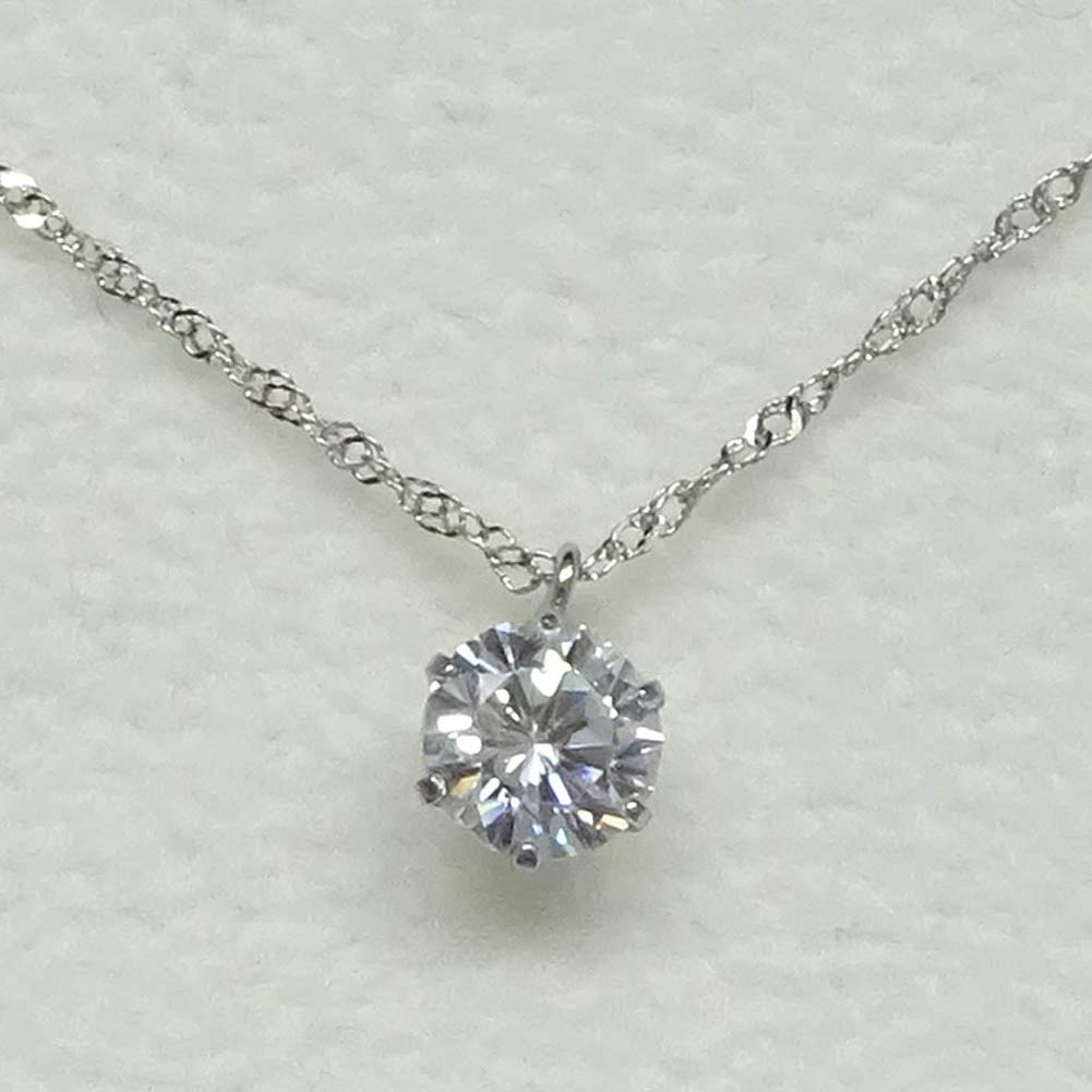 and My Jewelry Platinum Necklace with a Single CZ Stone and Diamond 4012 [Your Box] 0.7ct (April Birthstone) (Gift Wrapped) (Necklace Only)