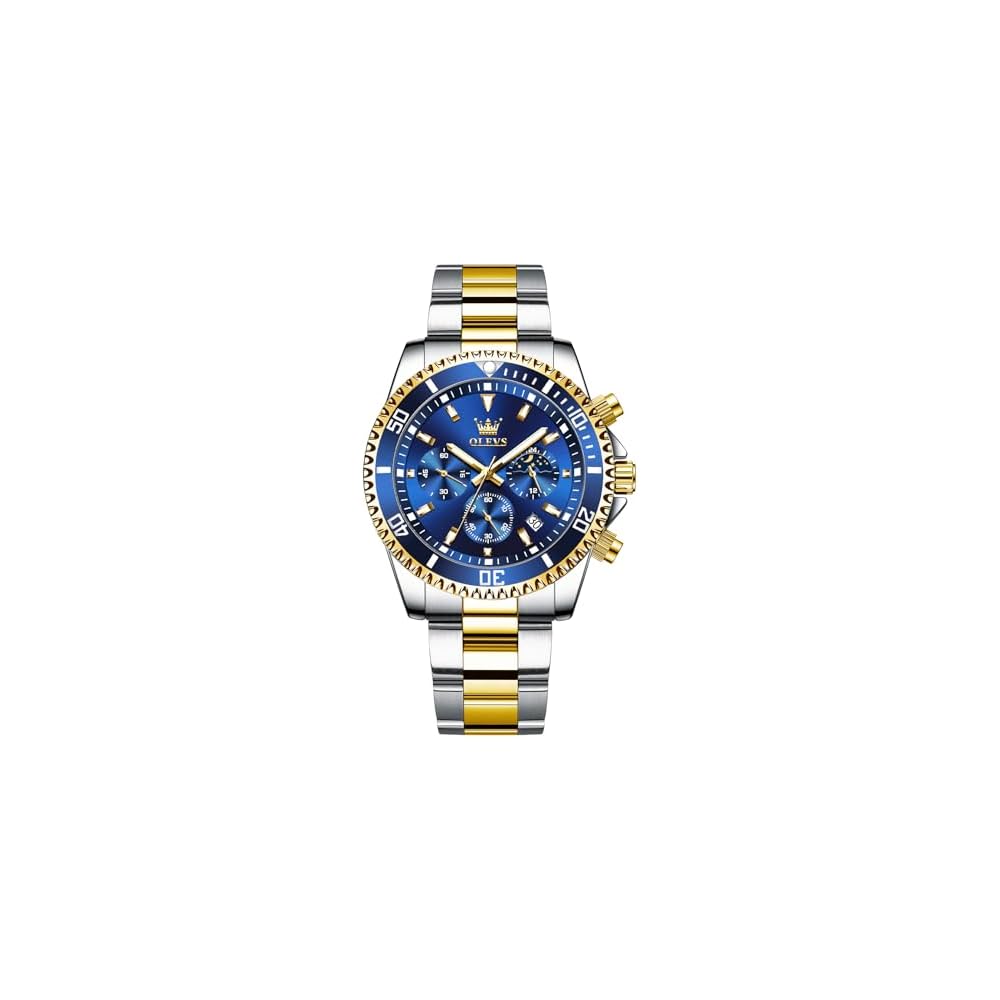 OLEVS Men s Business Casual Watch Blue Dial Analog Quartz Waterproof Stainless Steel Band