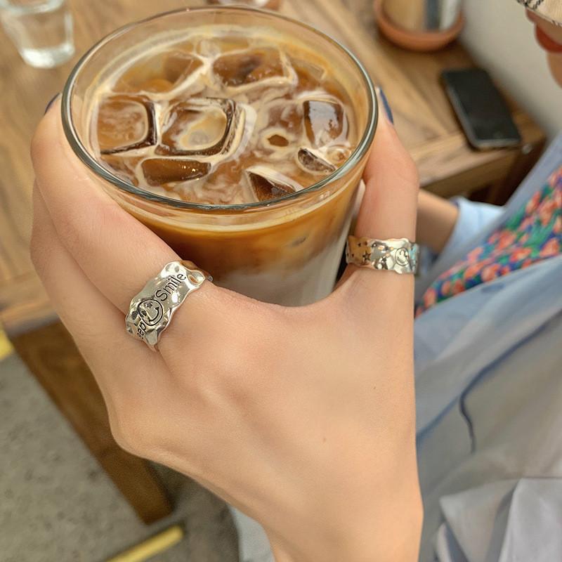 Elegant 925 Silver Ring For Women With Vintage Korean Style Smiling Face Design