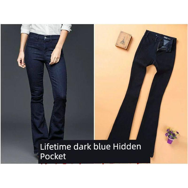 

Extended Long Long Legs Bell-Bottom Pants Harajuku Style Export Mid Waist High Elastic Slim Fit Slimming Women Denim Women s New Silm dark blue Hidden Pocket 23