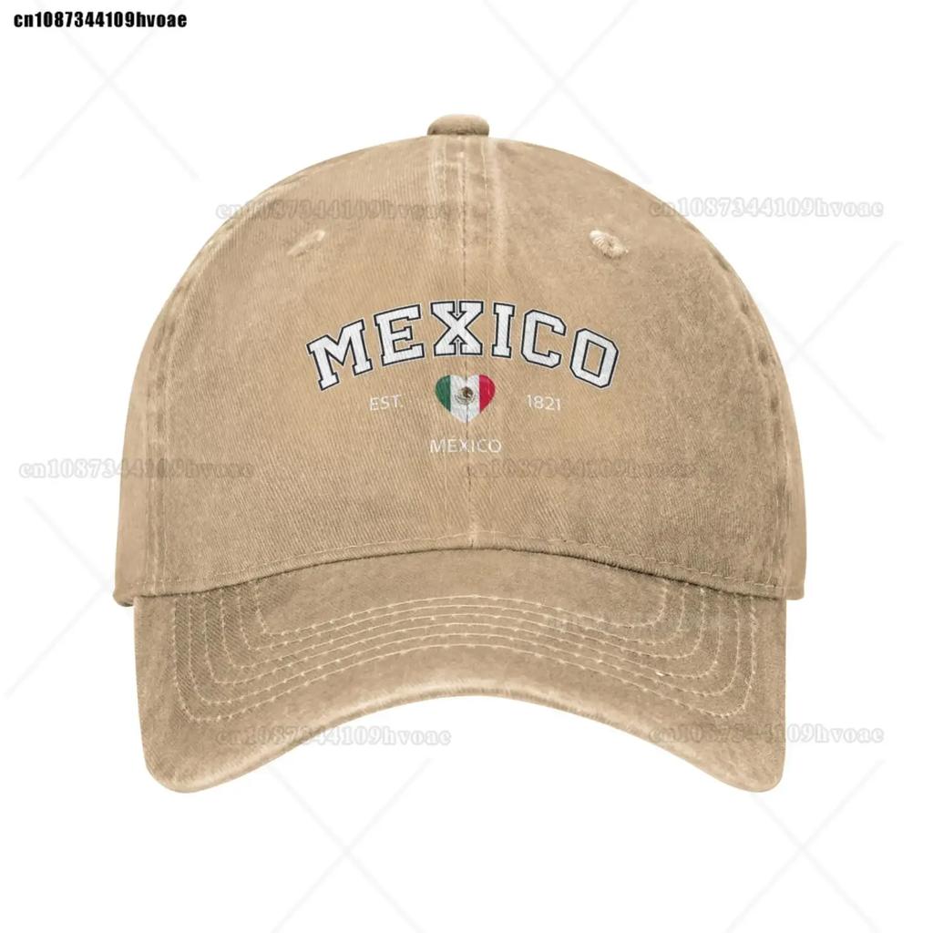 Mexico Flag Caps EST.1821 Retro Cowboy Washed Baseball Caps Female Sport Denim Sunscreen Hats Spring Summer Cap Unisex Trucker Cap