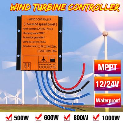 12/24V 500-1000W MPPT Wind Turbines Generator Charge Controller Auto MPPT Waterproof LED Overvoltage Speed Protection IP67