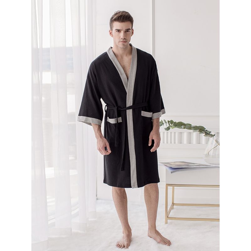 Cotton Waffle Japanese Kimono Men's Hotel Bathrobe