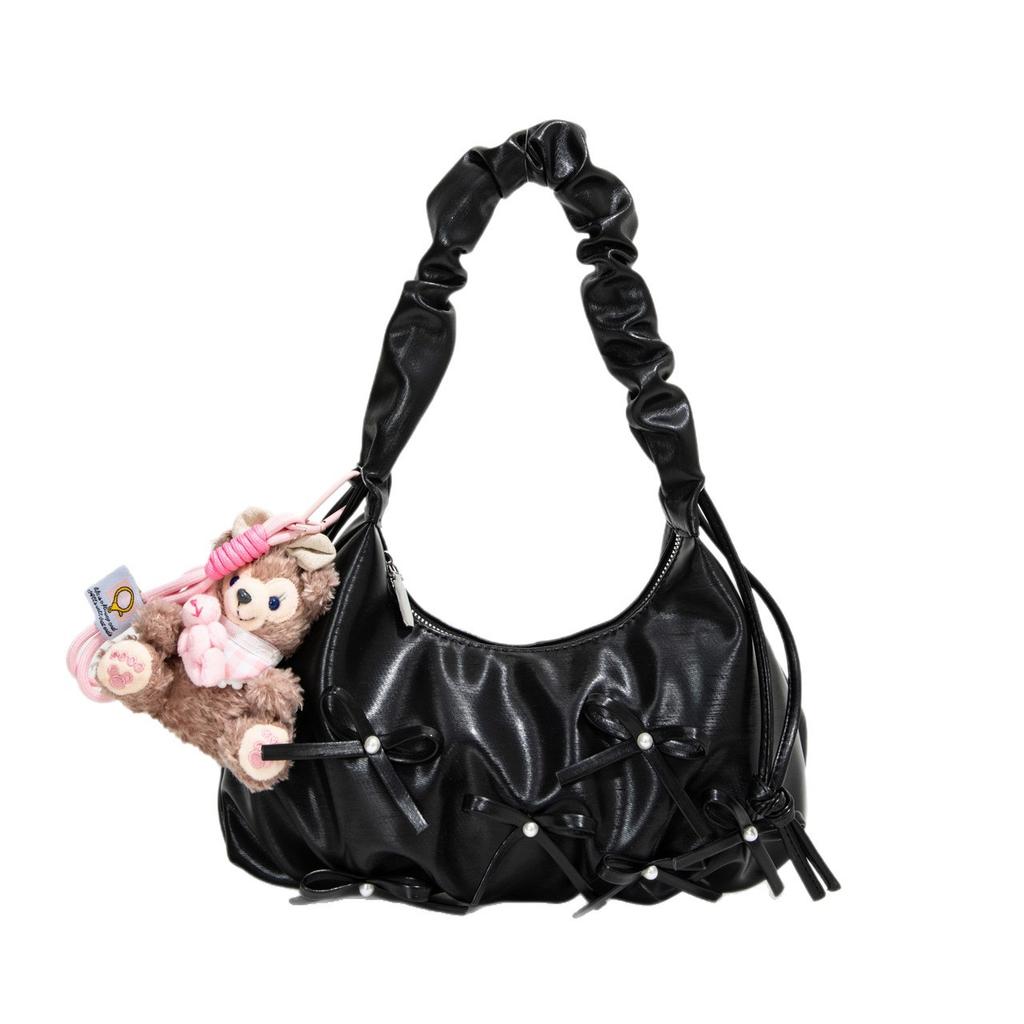 Niche pleated bow dumpling bag women's 2026 spring new Korean light luxury texture shoulder armpit bag