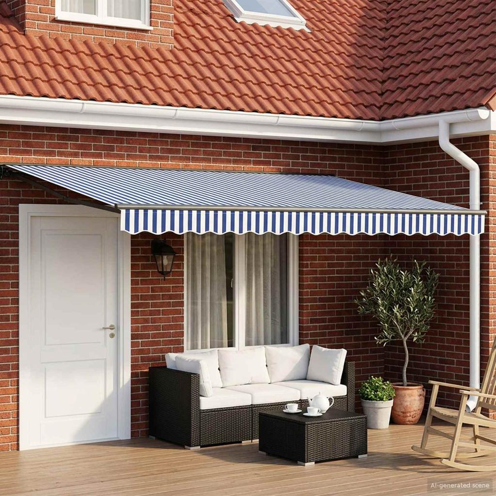 Manual Awning Frame with LEDs Blue White Anthracite 4 X 3 M