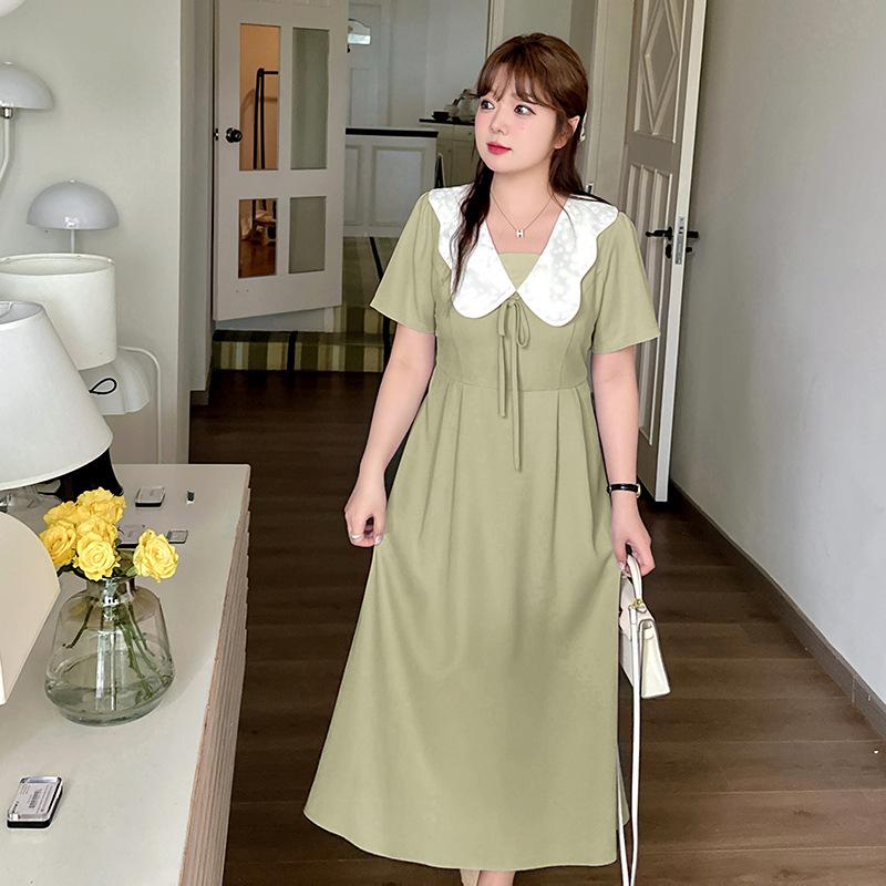 Large size fat mm French doll collar age-reducing a-word skirt summer new waist drape dress 230293