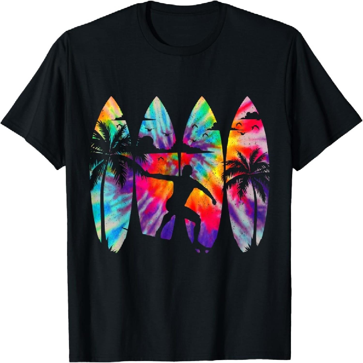 Surfer Surfboard Vintage Surfing Beach Summer Surf Tie Dye T-Shirt S