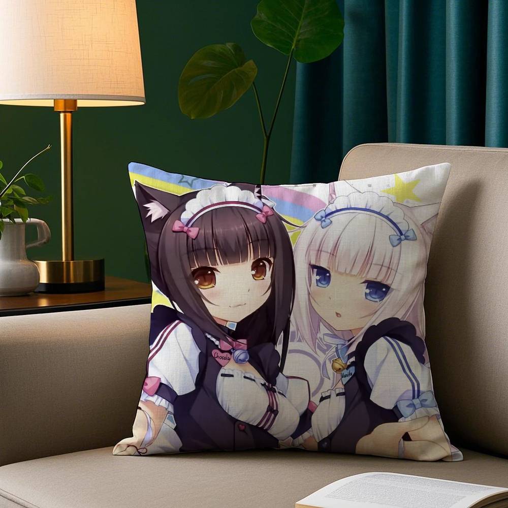 

Anime N-Nekopara Girl Pillow Case Plush Fabric Soft Pillowcase Double Sided Print Sofa Cushion Cover Throw 12x12Inch