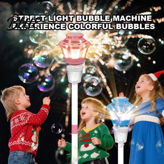 Portable Bubble Wand Street Lamp Machine with Music & LED Lights Automatic Blower for Kids Handheld Adjustable Height 21-47" Detachable Wand