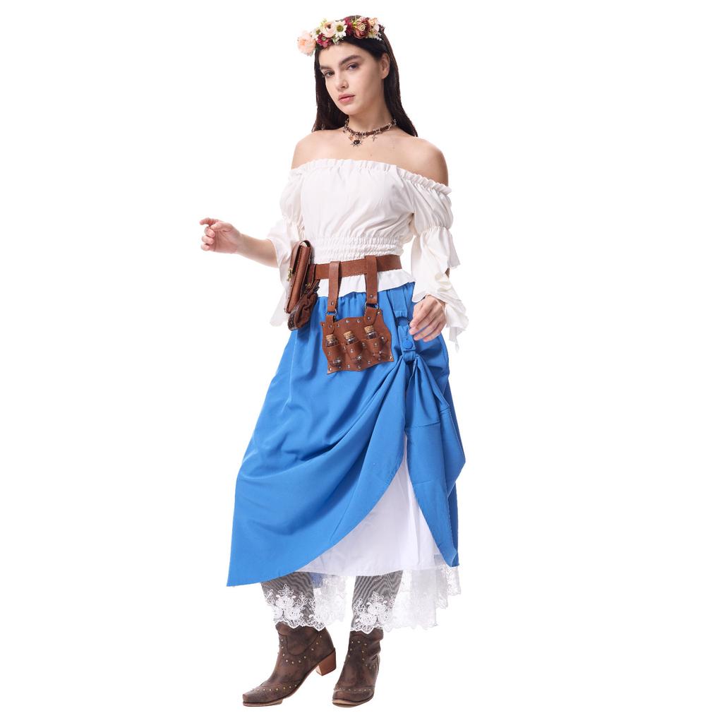 Women's Costume Off Shoulder Top Irregular Skirt Vintage Outfit With Decoration