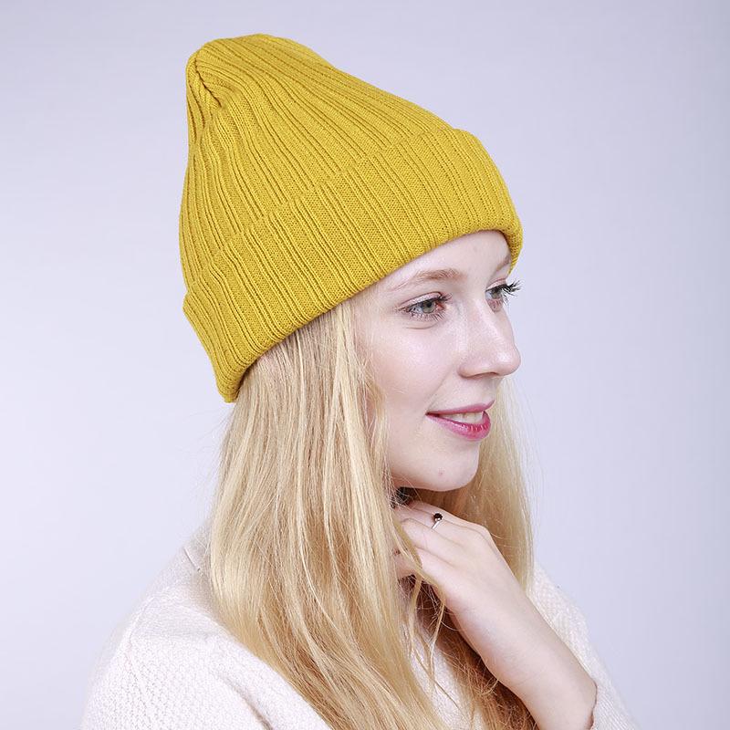 Double-layer men's and women's new knitted wool hats autumn and winter solid color straight striped warm and cold ski stacking hats