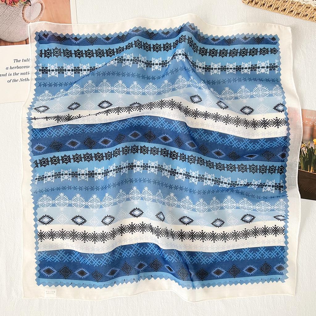 Summer new fashion multi-functional headscarf geometric printing cotton and linen small square scarf women's versatile decorative neck scarf
