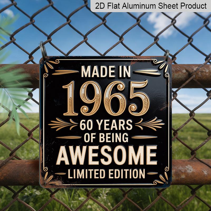 2D Flat, 1pc Vintage 1965 Limited Edition Metal Aluminium Plaque - Vintage Wall Art with  Made in 49.91meter  &  60 Years of Being Awesome , Suitable 20*20cm