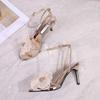 European and American Rhinestone Embroidered Flower Large Size Stiletto Sandals Women's One-word Buckle High Heels