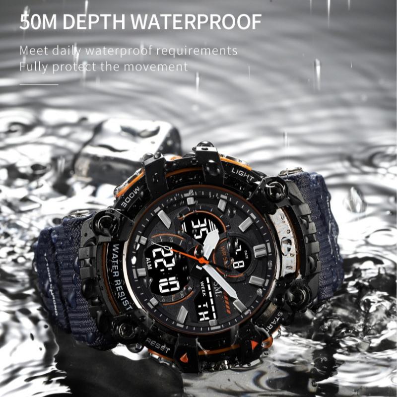 Sport Watch Men Quartz Wristwatches Waterproof Dual Time Display Military Clock Watches