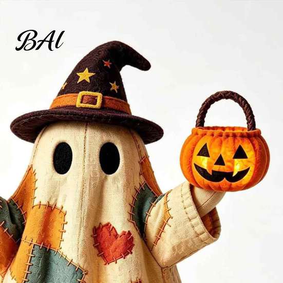 LED Light Up Ghost Lighted Vintage Patchwork Ghost, Halloween Decor for Home Display, Vintage-inspired Figurine Cute with Soft Mantels Shelves Porches