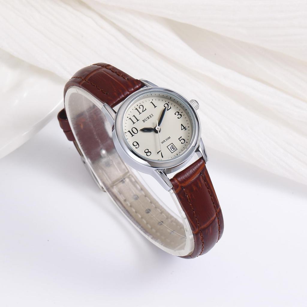 BUREI Date Leather Simple Women's Watch, Waterproof, Quartz, Display, Strap, Slim, Stylish,