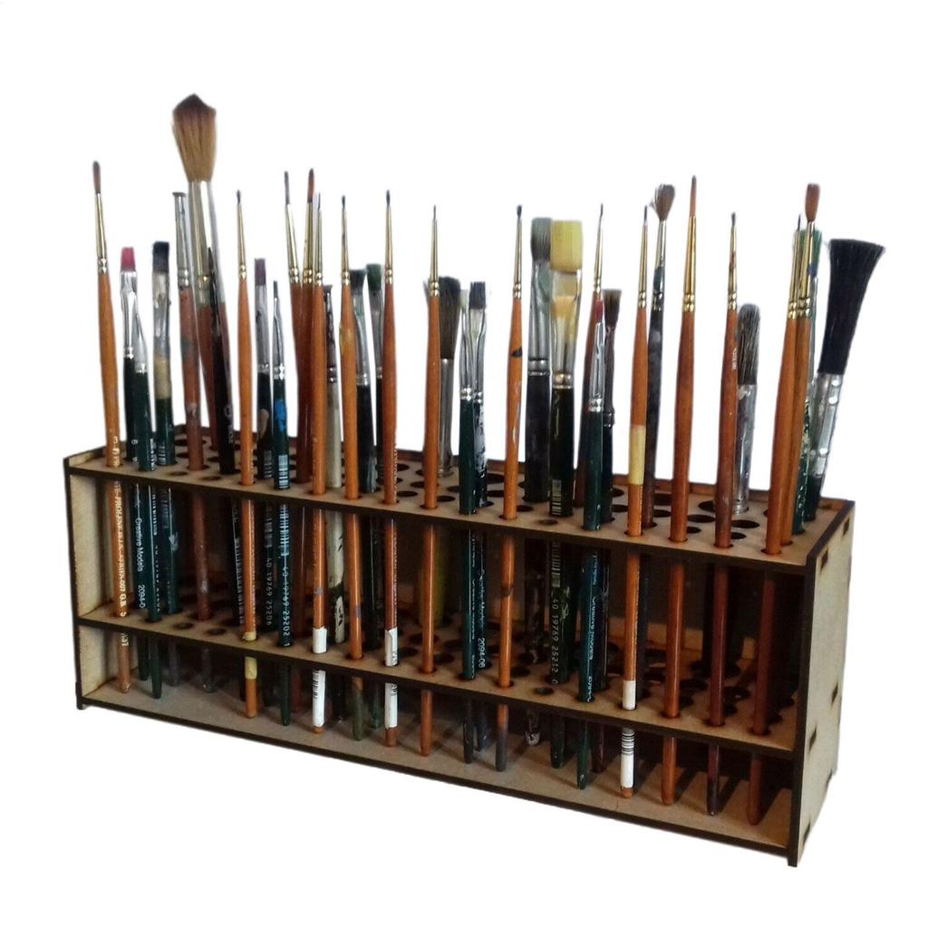 Paint Brush Holder for Artist Wall Mount Brush Rack Wooden Paintbrush Organizer 67 Holes Freestanding Art Supply Container