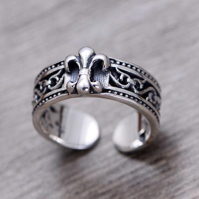 Vintage Crusader Flower Anchor Couple Rings Resizable Gothic Punk Jewelry for Women Men Hip Hop Luxury