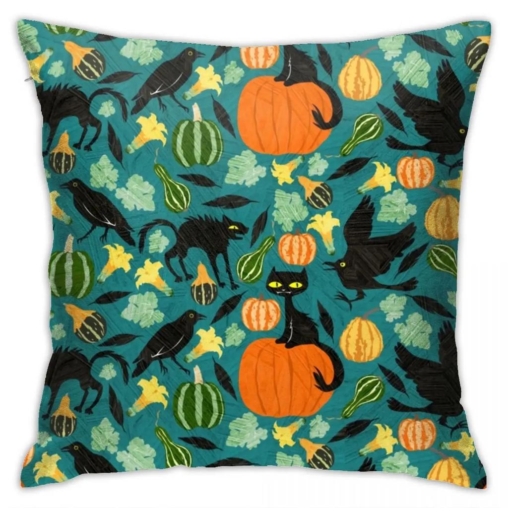 Halloween Horror Pumpkin Bat Print Pattern Cushion Cover Home Living Room Sofa Decoration Polyester Zipper Pillow