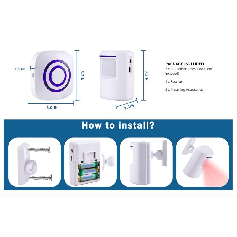 Fine Passage Alarm, Wireless Alarm System with Motion Sensor, Access Speed, Motion Bell with 38 Ringtones, Driveway Alarm