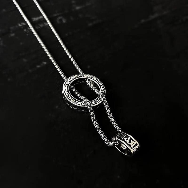 Retro Six Character Mantra Double Ring Pendants Rotating Male Artistic Personality Versatile Necklaces Fashion Jewelry