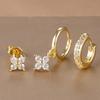 Elegant Zircon Inlaid Earrings Set: Sweet & Luxurious Ear Clips and Studs for Women